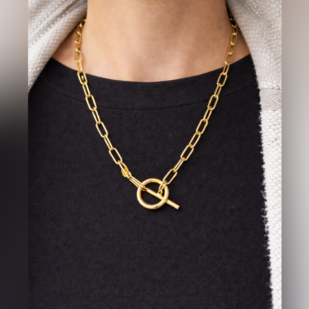 Gold Paperclip Chain Necklace 21.5” Toggle Clasp Minimalist